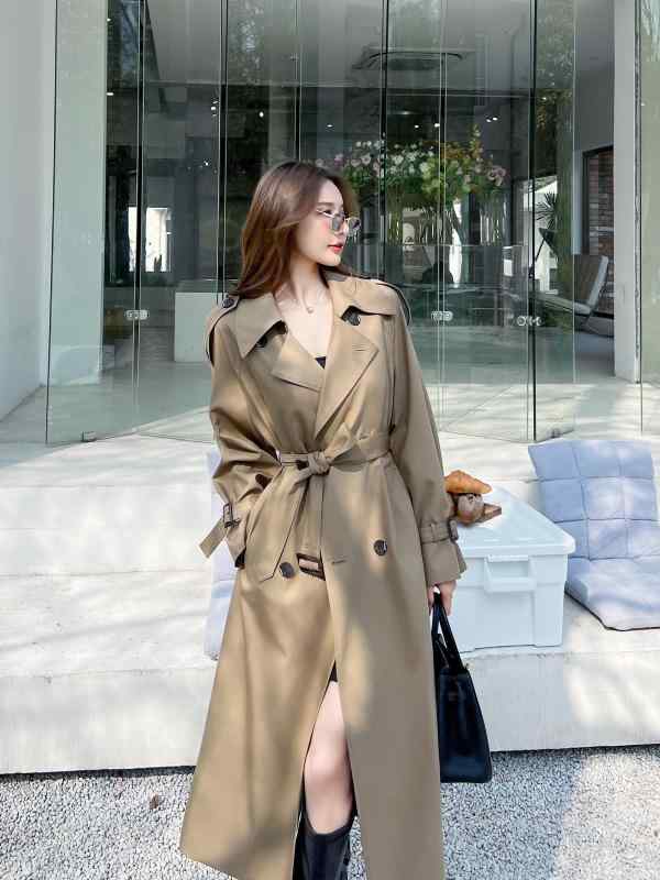 秋冬 コーデ レディース ファッション オシャレ 服 カワイイ シンプル 大人カワイイ 大きいサイズ カーキ トレンチ コート ミドル丈 韓国スタイル ウエスト コート
