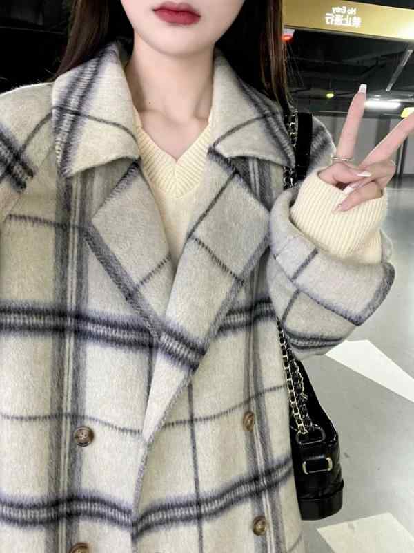 秋冬 コーデ レディース ファッション オシャレ 服 カワイイ シンプル 大人カワイイ 大きいサイズ ハイエンド チェック柄 コート 韓国..