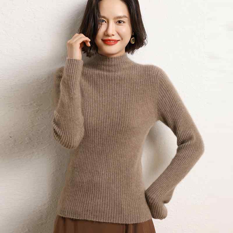 秋冬 コーデ レディース ファッション オシャレ 服 カワイイ シンプル 大人カワイイ 大きいサイズ スリム タートルネック セーター ニット ストライプ スリムフィット シャツ