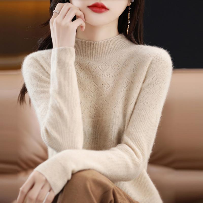 秋冬 コーデ レディース ファッション オシャレ 服 カワイイ シンプル 大人カワイイ 大きいサイズ セーター 長袖 ハーフ タートルネック 暖かい トップス ウール