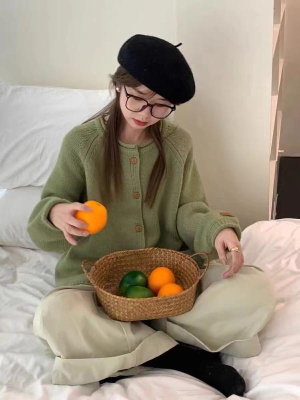 秋冬 コーデ レディース ファッション オシャレ 服 カワイイ シンプル 大人カワイイ 大きいサイズ ラウンドネック シンプル スタイリッシュ 単品 ブレスト セーター 厚手 カーディガン コート トップス