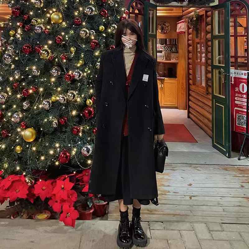 秋冬 コーデ レディース ファッション オシャレ 服 カワイイ シンプル 大人カワイイ 大きいサイズ 黒 コート ハイエンド 服 カレッジ ウール