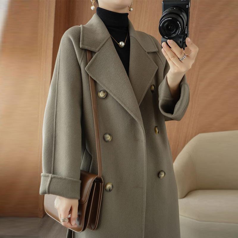Coat - 秋　冬 コーデ レディース ファッション オシャレ 服 カワイイ シンプル 大人カワイイ 大きいサイズ ハイエンド コート ロング ダブルブレスト ウール