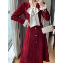 秋冬 コーデ レディース ファッション オシャレ 服 カワイイ シンプル 大人カワイイ 大きいサイズ ウェア ブライダル フレンチ リボン レッド ドレス ハイエンド ロング スカート
