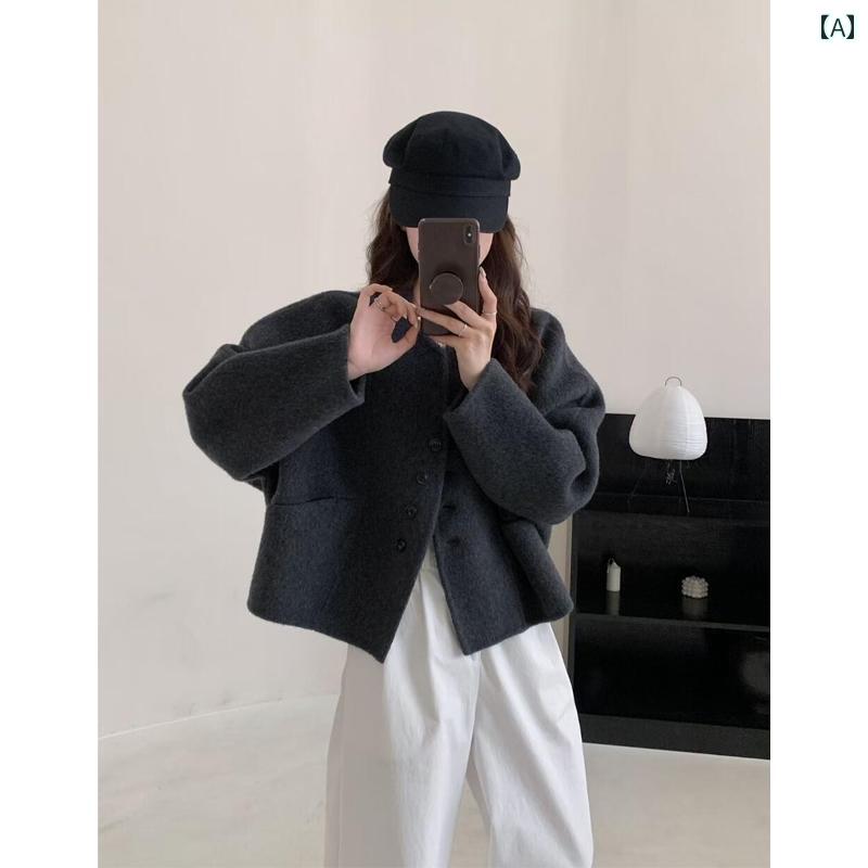 秋冬 コーデ レディース ファッション オシャレ 服 カワイイ シンプル 大人カワイイ 大きいサイズ グレー ウール コート ハイエンド 韓国スタイル スーツ