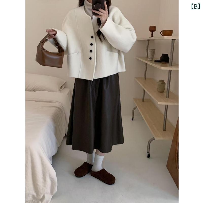 秋冬 コーデ レディース ファッション オシャレ 服 カワイイ シンプル 大人カワイイ 大きいサイズ グレー ウール コート ハイエンド 韓国スタイル スーツ