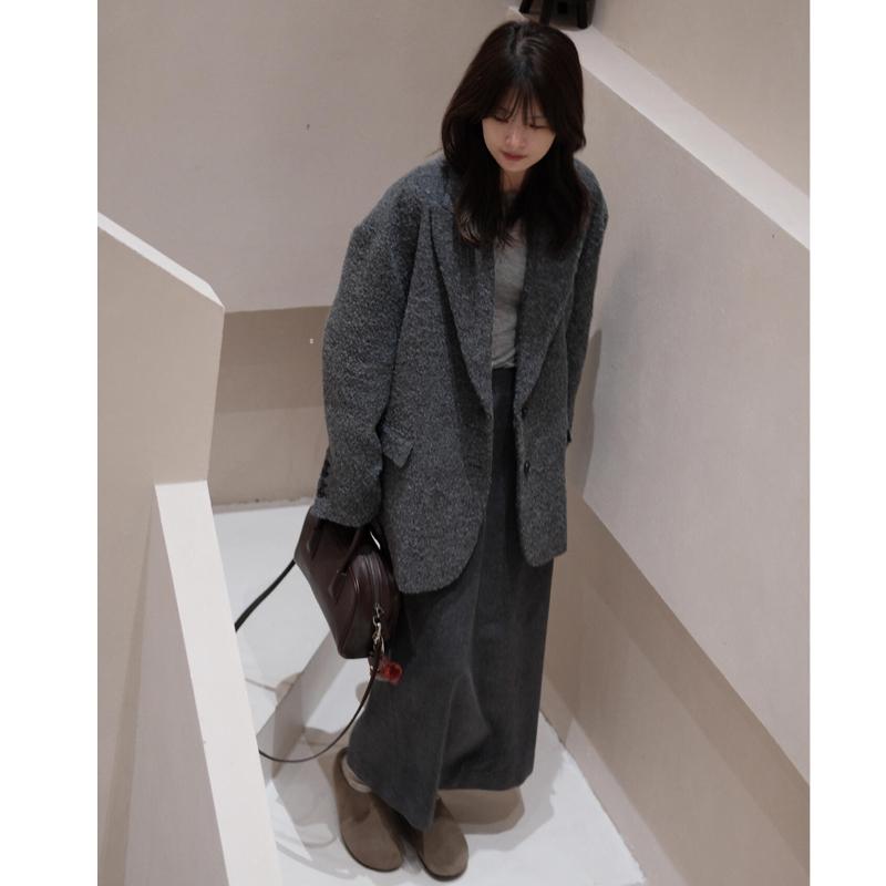 秋冬 コーデ レディース ファッション オシャレ 服 カワイイ シンプル 大人カワイイ 大きいサイズ グレー ショルダー ウール コート ハ..