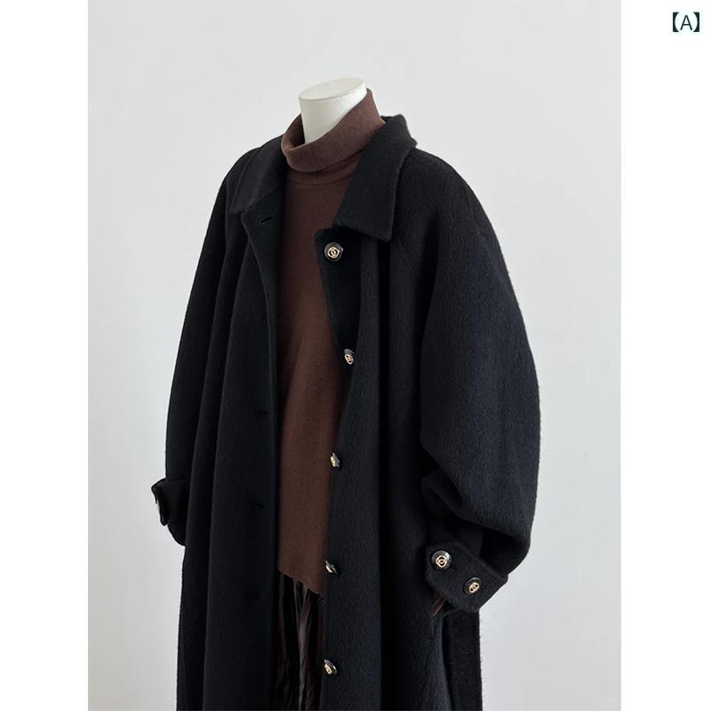 秋冬 コーデ レディース ファッション オシャレ 服 カワイイ シンプル 大人カワイイ 大きいサイズ ウール コート 黒 ハイエンド 韓国スタイル ロング