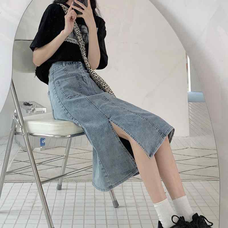 秋冬 コーデ レディース ファッション オシャレ 服 カワイイ シンプル 大人カワイイ 大きいサイズ ハイウエスト ミドル丈 デニムスカート ヒップ スリム Aライン スリットスカート