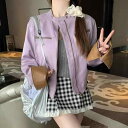秋冬 コーデ レディース ファッション オシャレ 服 カワイイ シンプル 大人カワイイ 大きいサイズ マカロン レザー コート ブラウン パープル ジャケット スリム トップス