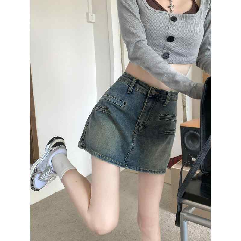 秋冬 コーデ レディース ファッション オシャレ 服 カワイイ シンプル 大人カワイイ 大きいサイズ ハイウエスト デニムスカート 韓国スタイル レトロ スタイリッシュ ガール スリムカート Aライン スカート