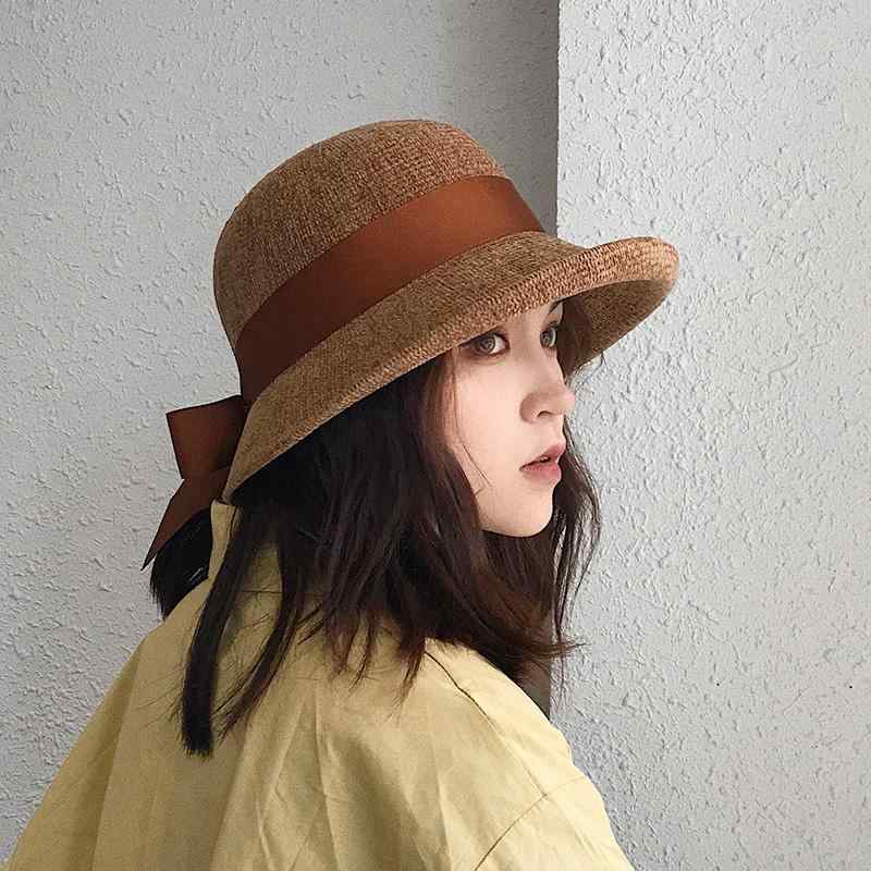秋冬 コーデ レディース ファッション オシャレ 服 カワイイ シンプル 大人カワイイ 大きいサイズ リボン カール バケット ハット 韓国スタイル レトロ フィッシャーマン ハット 帽子