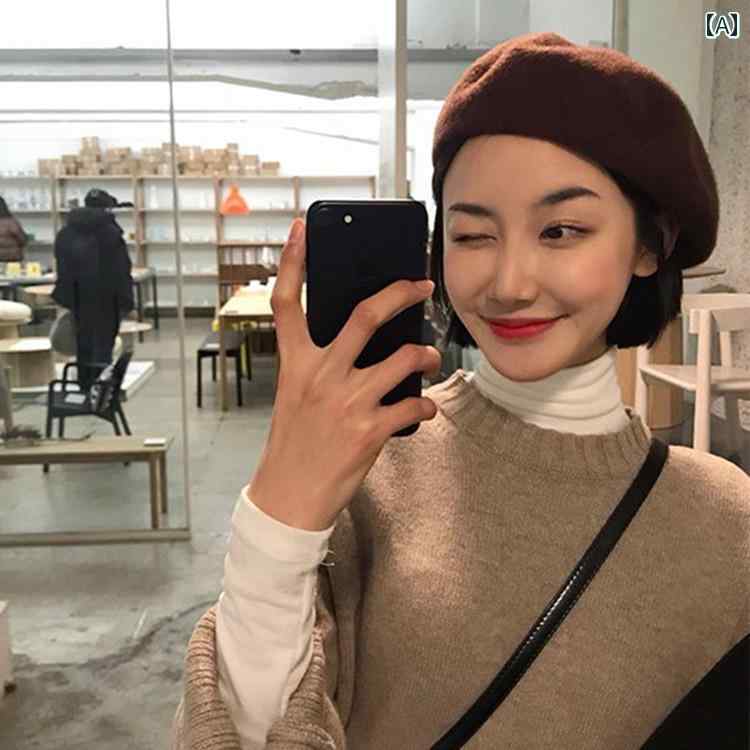 リコットの秋冬 コーデ レディース ファッション オシャレ カワイイ シンプル 大人カワイイ 韓国スタイル ウール ベレー帽 レトロ カボチャ ペインター ハット｜アングル2