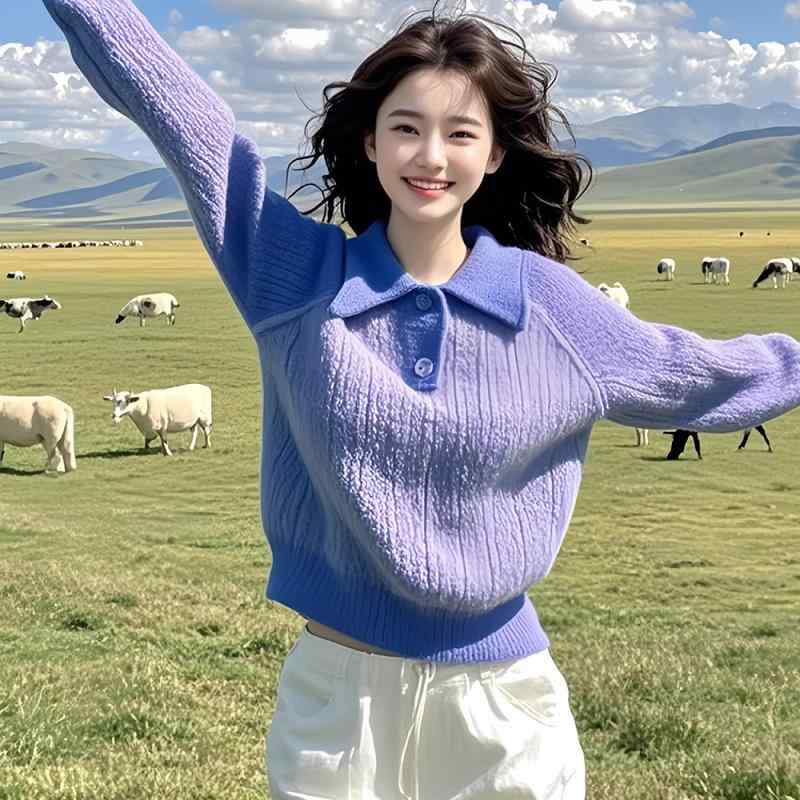 秋冬 コーデ レディース ファッション オシャレ アイテム カワイイ シンプル 大人カワイイ パープル セーター トップス(4)