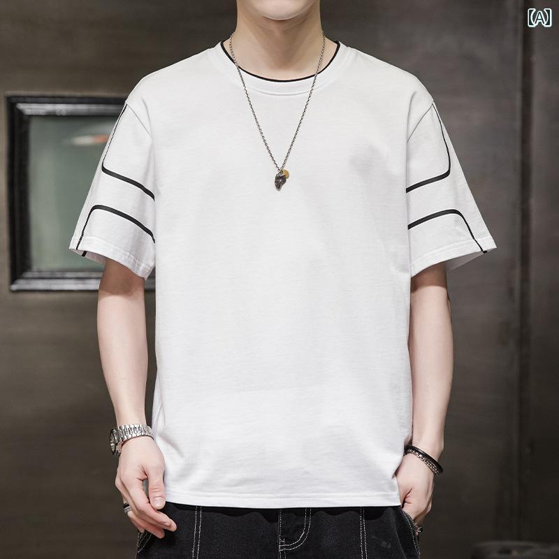 秋冬 コーデ メンズ 服 シンプル ファッション オシャレ 大人 かっこいい 大きいサイズ ストリート 紳士服 コットン T シャツ 半袖 通気 カジュアル レイヤリング トップス