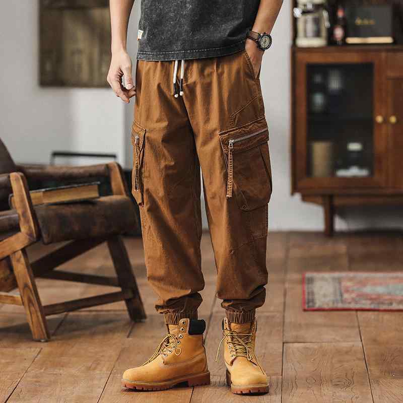 秋冬 コーデ メンズ 服 シンプル ファッション オシャレ 大人 かっこいい 大きいサイズ ストリート 紳士服 アメリカン ヘビー レトロ ストリート レッグ タイ ポケット カジュアル パンツ