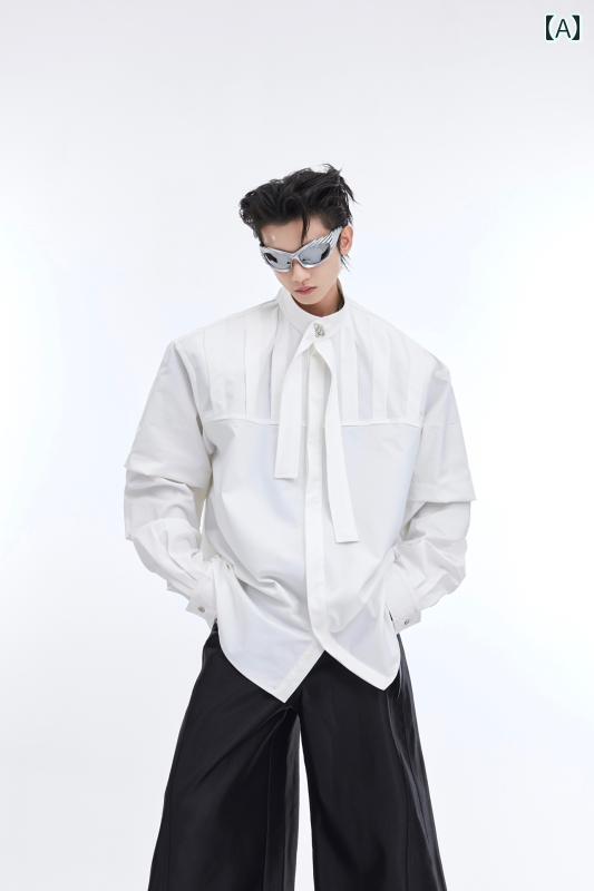 秋冬 コーデ メンズ 服 シンプル ファッション オシャレ 大人 かっこいい 大きいサイズ ストリート 紳士服 解体 プリーツ 長袖 リボン シャツ ゆったり ハイエンド カーディガン