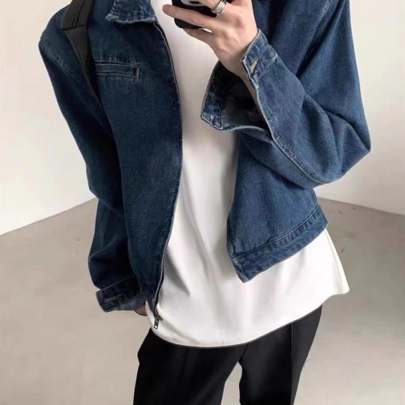 秋冬 コーデ メンズ 服 シンプル ファッション オシャレ 大人 かっこいい 大きいサイズ ストリート 紳士服 シルエット ハイエンド グラデーション デニムジャケット ボーエン ショルダーパッド ジャケット