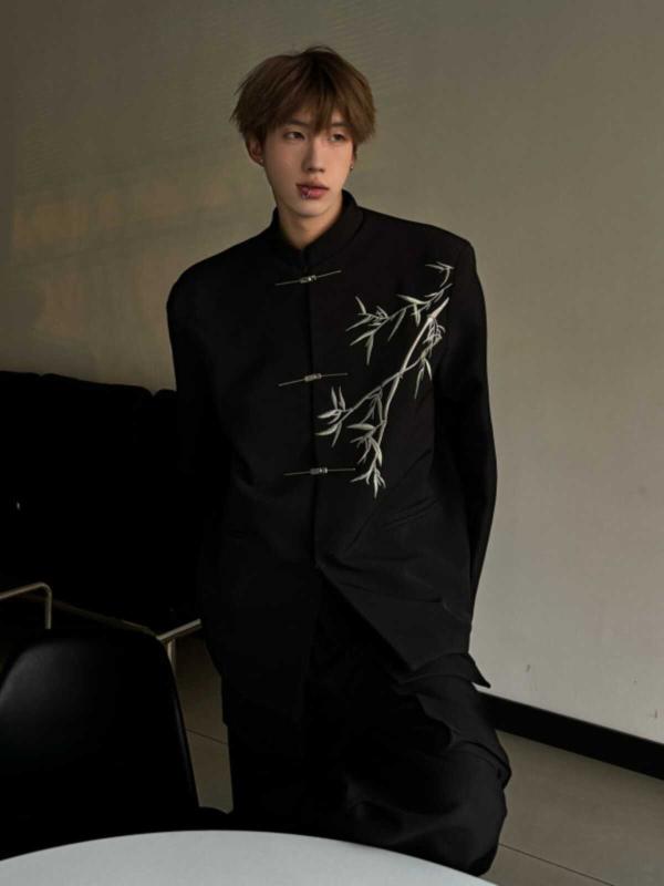 秋冬 コーデ メンズ 服 シンプル ファッション オシャレ 大人 かっこいい 大きいサイズ ストリート 紳士服 ショルダーパッド スーツ ジャケット チュニック 民族 唐