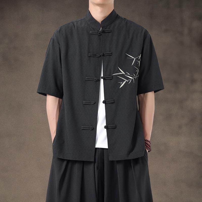 秋冬 コーデ メンズ 服 シンプル ファッション オシャレ 大人 かっこいい 大きいサイズ ストリート 紳士服 レトロ 半袖 シャツ ボタン 唐 スーツ トップス