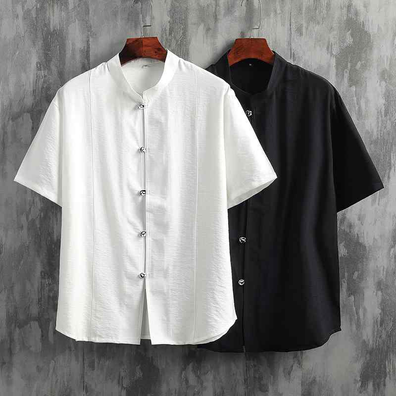 秋冬 コーデ メンズ 服 シンプル ファッション オシャレ 大人 かっこいい 大きいサイズ ストリート 紳士服 レトロ 半袖 シャツ プレート ボタン 唐 スーツ トップス