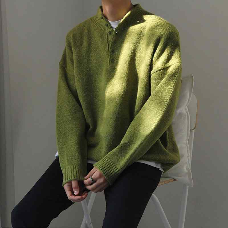 秋冬 コーデ メンズ 服 シンプル ファッション オシャレ 大人 かっこいい 大きいサイズ ストリート 紳士服 ソリッドカラー ニット セーター 韓国スタイル グリーン ジャケット カジュアル