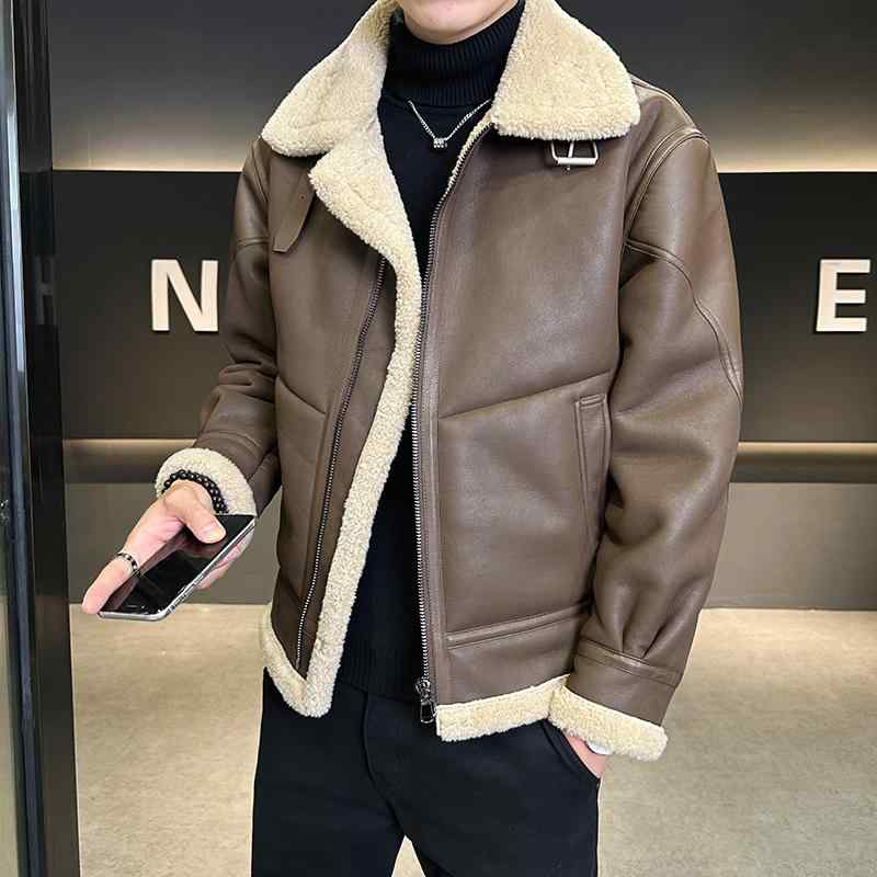 秋冬 コーデ メンズ 服 シンプル ファッション オシャレ 大人 かっこいい 大きいサイズ ストリート 紳士服 ファー ワンピース ベルベット エコ レザー ジャケット カジュアル ファージャケット 綿 パッド ジャケット