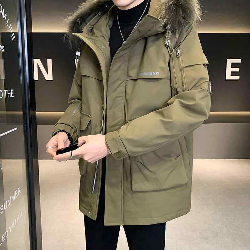 秋冬 コーデ メンズ 服 シンプル ファッション オシャレ 大人 かっこいい 大きいサイズ ストリート 紳士服 ファー 襟 ダウン ジャケット ミドル丈 ホワイトダックダウン トップス 暖かい