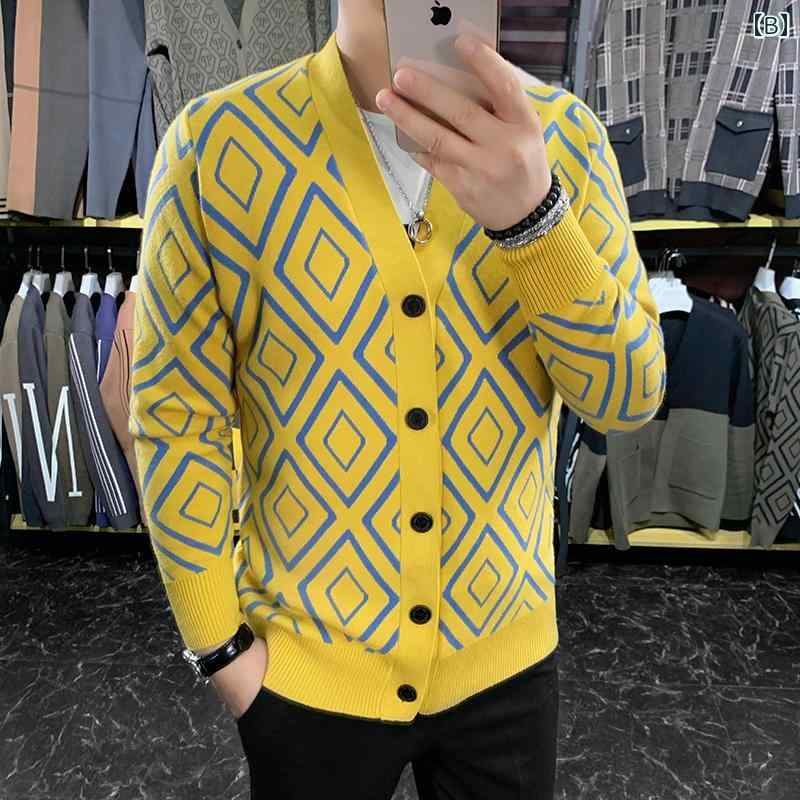 秋冬 コーデ メンズ 服 シンプル ファッション オシャレ 大人 かっこいい 大きいサイズ ストリート 紳士服 Vネック ジャカード ニットカーディガン 長袖 トップス セーター ジャケット