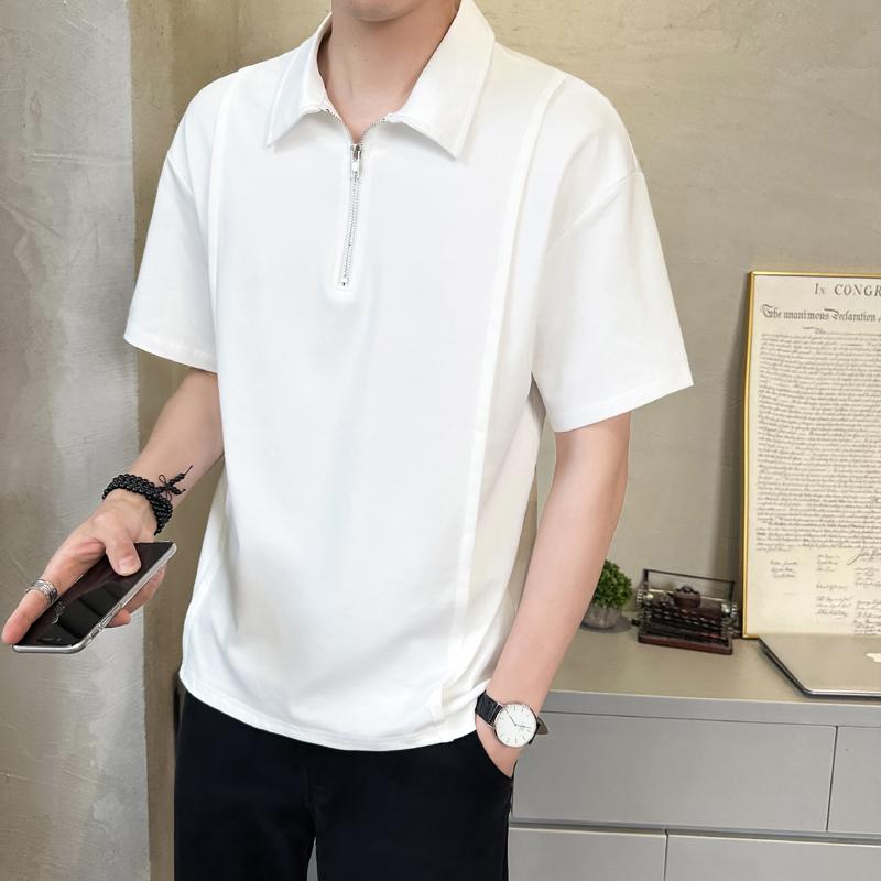 秋冬 コーデ メンズ 服 シンプル ファッション オシャレ 大人 かっこいい 大きいサイズ ストリート 紳士服 半袖 T シャツ ハーフ ジップ ハイエンド トップス カジュアル ポロシャツ