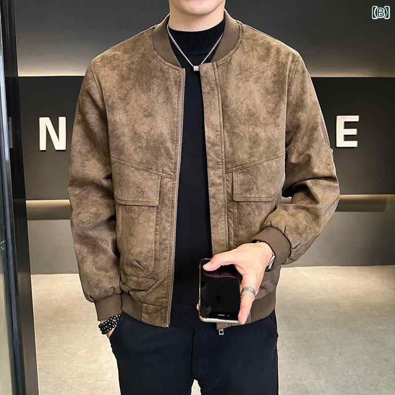 秋冬 コーデ メンズ 服 シンプル ファッション オシャレ 大人 かっこいい 大きいサイズ ストリート 紳士服 スエード ジャケット ハイエンド カジュアル パイロット ベースボール カラー