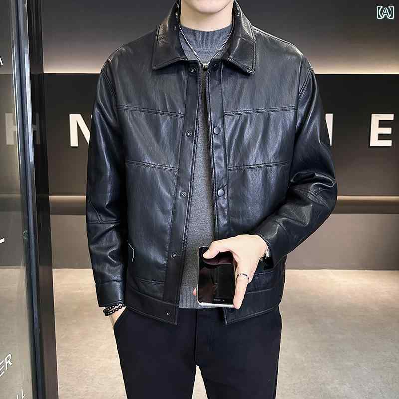 秋冬 コーデ メンズ 服 シンプル ファッション オシャレ 大人 かっこいい 大きいサイズ ストリート 紳士服 エコ レザー ジャケット 薄手 トップス ライダース