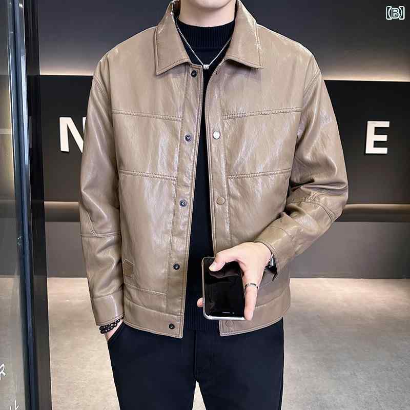 秋冬 コーデ メンズ 服 シンプル ファッション オシャレ 大人 かっこいい 大きいサイズ ストリート 紳士服 エコ レザー ジャケット 薄手 トップス ライダース