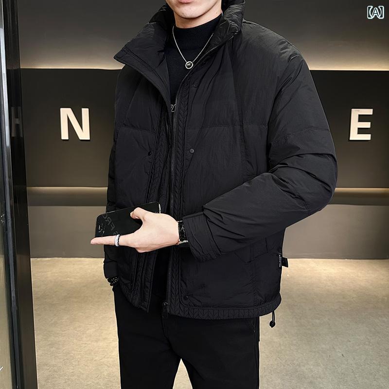 秋冬 コーデ メンズ 服 シンプル ファッション オシャレ 大人 かっこいい 大きいサイズ ストリート 紳士服 ハイエンド ダウン ジャケット 厚手 暖かい スタンドカラー フード レス