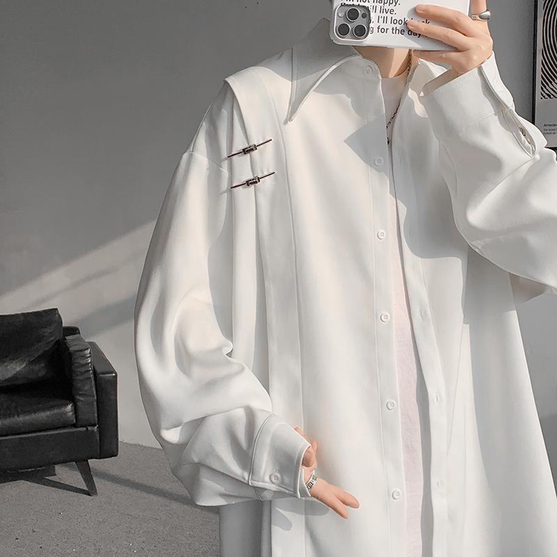 秋冬 コーデ メンズ 服 シンプル ファッション オシャレ 大人 かっこいい 大きいサイズ ストリート 紳士服 ホワイト アンティーク シャツ 長袖 ゆったり ストリート ジャケット