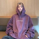 秋冬 コーデ メンズ 用 服 シンプル ファッション オシャレ 大人 かっこいい 大きいサイズ ストリート 紳士服 プラム パープル スウェットシャツ パーカー アメリカン ストリート スエード ヘビー オーバーサイズ フード付き ジャケット