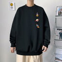 秋冬 コーデ メンズ 服 シンプル ファッション オシャレ 大人 かっこいい 大きいサイズ ストリート 紳士服 フード レス スウェットシャツ パーカー ベルベット プリント カップル兼 ラウンドネック コート
