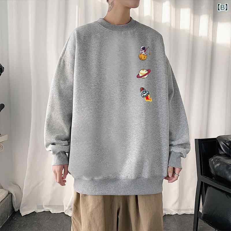 秋冬 コーデ メンズ 服 シンプル ファッション オシャレ 大人 かっこいい 大きいサイズ ストリート 紳士服 フード レス スウェットシャツ パーカー ベルベット プリント カップル兼 ラウンドネック コート