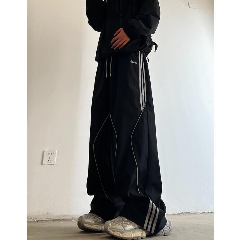 秋冬 コーデ メンズ 服 シンプル ファッション オシャレ 大人 かっこいい 大きいサイズ ストリート 紳士服 ストライプ ワイド レッグ パンツ 厚手 アメリカン ストリート ストレート