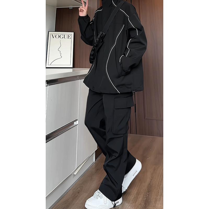 秋冬 コーデ メンズ 服 シンプル ファッション オシャレ 大人 かっこいい 大きいサイズ ストリート 紳士服 クール スーツ 厚手 縞模様 登山 ジャケット カジュアル スポーツ セット