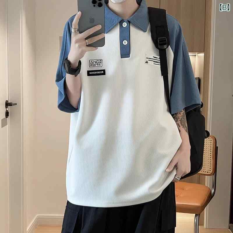秋冬 コーデ メンズ 服 シンプル ファッション オシャレ 大人 かっこいい 大きいサイズ ストリート 紳士服 ポロシャツ ヘビー ステッチ 半袖 T シャツ カレッジ