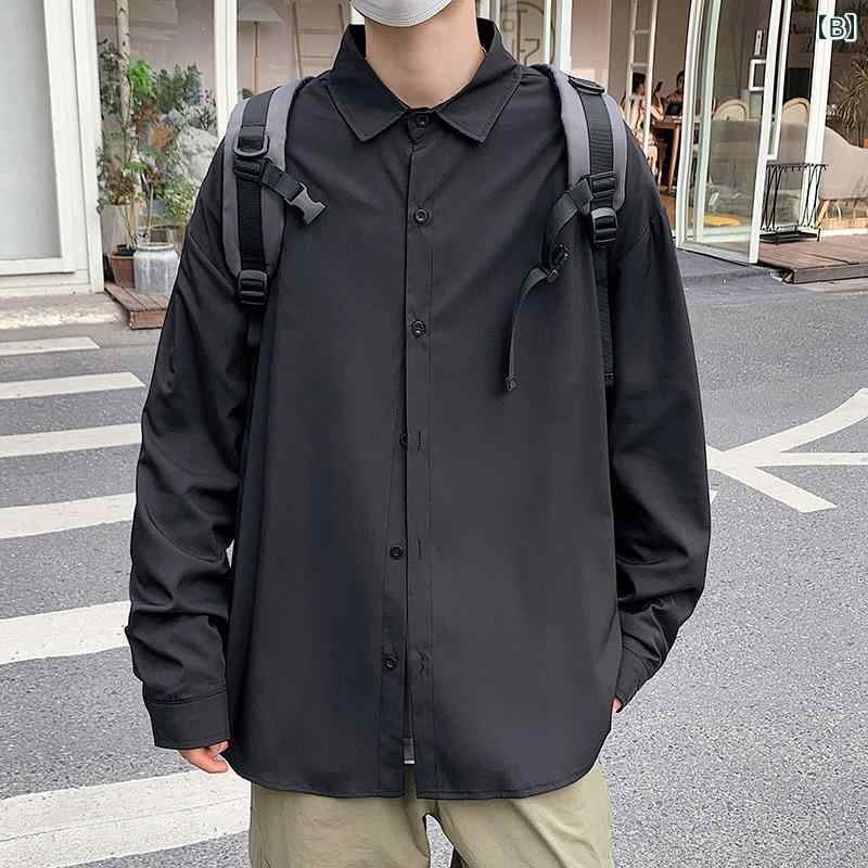 秋冬 コーデ メンズ 服 シンプル ファッション オシャレ 大人 かっこいい 大きいサイズ ストリート 紳士服 軽 ハイエンド 白 長袖 シャツ ゆったり ジャケット