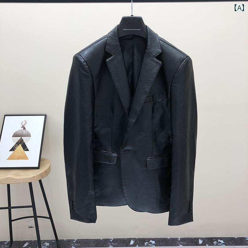 秋冬 コーデ メンズ 服 シンプル ファッション オシャレ 大人 かっこいい 大きいサイズ ストリート 紳士服 エコ レザー ジャケット スリム 韓国スタイル スーツ 襟 ソフト