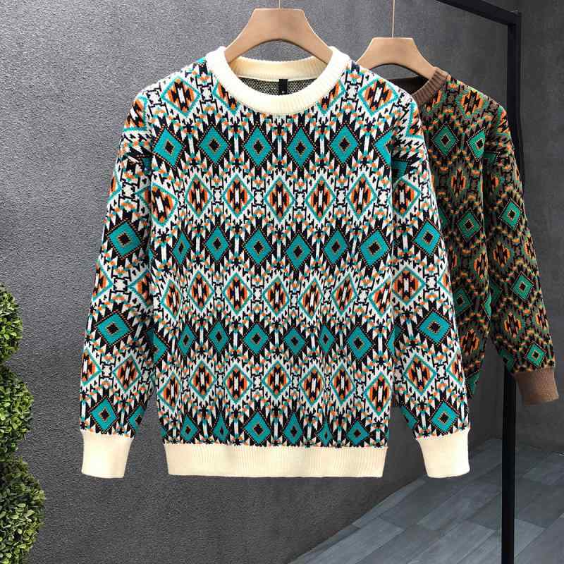 秋冬 コーデ メンズ 服 シンプル ファッション オシャレ 大人 かっこいい 大きいサイズ ストリート 紳士服 アール 柄 セーター インナ..