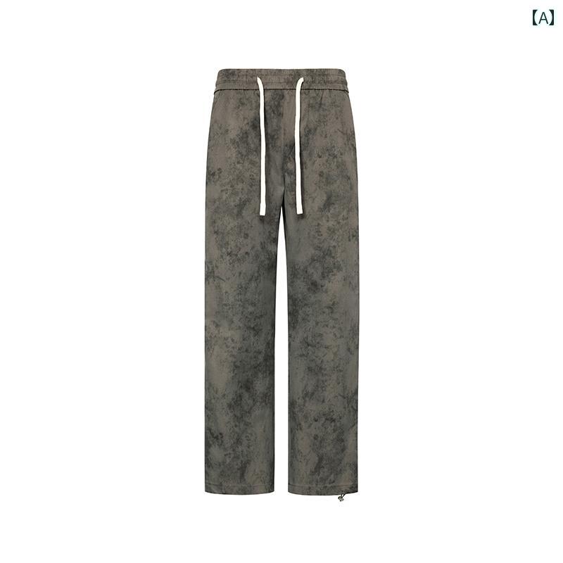 秋冬 コーデ メンズ 服 シンプル ファッション オシャレ 大人 かっこいい 大きいサイズ ストリート 紳士服 タイダイ柄 グレー スポーツ ストレート パンツ 伸縮 ストレッチ ウエスト デイリー 快適 カジュアル