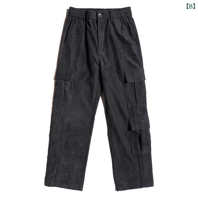 秋冬 コーデ メンズ 服 シンプル ファッション オシャレ 大人 かっこいい 大きいサイズ ストリート 紳士服 コーデュロイ ワークカジュアルパンツ マルチ ポケット ストレート パンツ ゆったり 快適