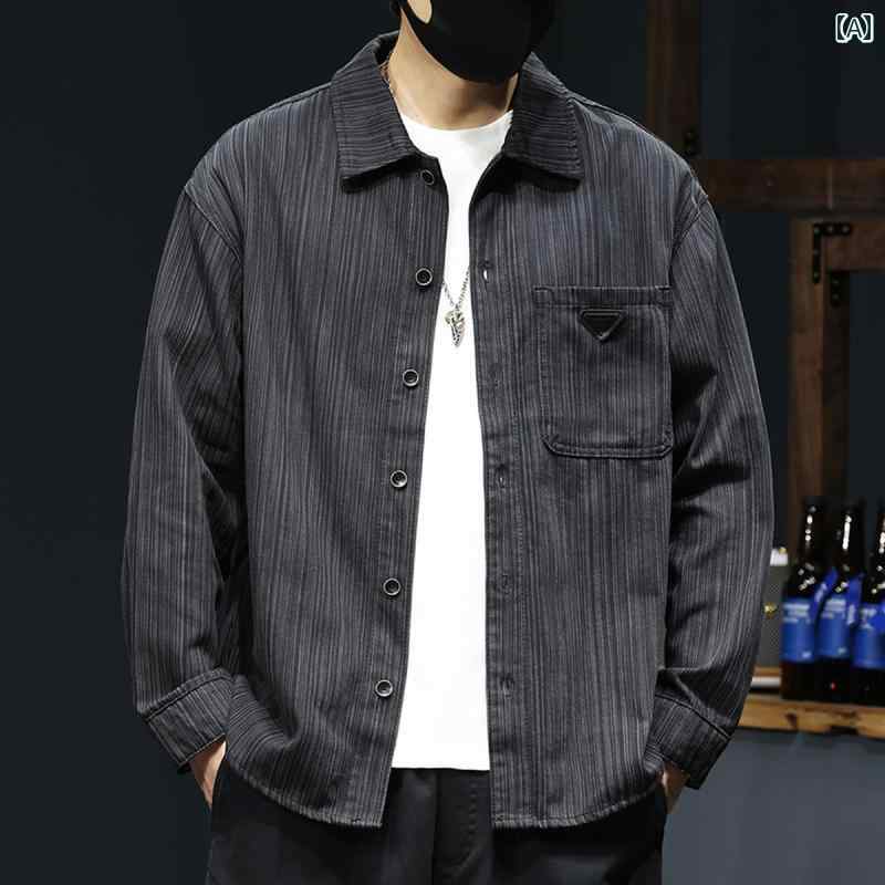 秋冬 コーデ メンズ 服 シンプル ファッション オシャレ 大人 かっこいい 大きいサイズ ストリート 紳士服 ハイエンド シャツ 長袖 ゆったり カジュアル レトロ ワークシャツ