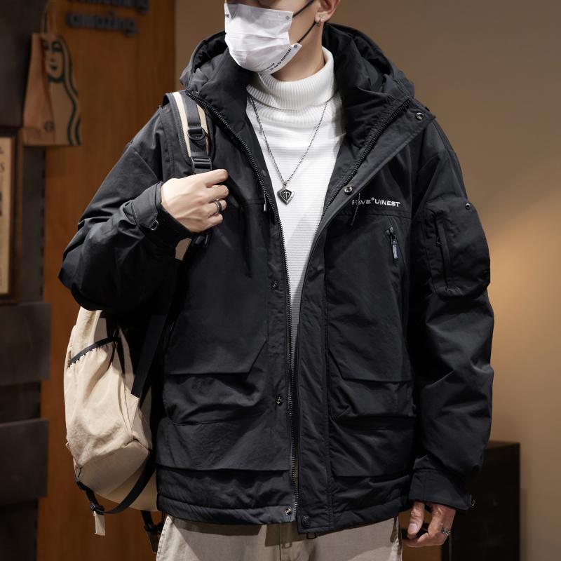 秋冬 コーデ メンズ 服 シンプル ファッション オシャレ 大人 かっこいい 大きいサイズ ストリート 紳士服 ダウン ジャケット ダック アウトドア アメリカン ワークウェア 暖かい フード付き