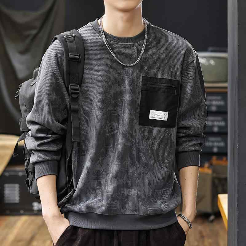 秋冬 コーデ メンズ 服 シンプル ファッション オシャレ 大人 かっこいい 大きいサイズ ストリート 紳士服 アメリカン レトロ ヘビー ベルベット ジャカード スウェットシャツ パーカー コーデュロイ 長袖 ベース