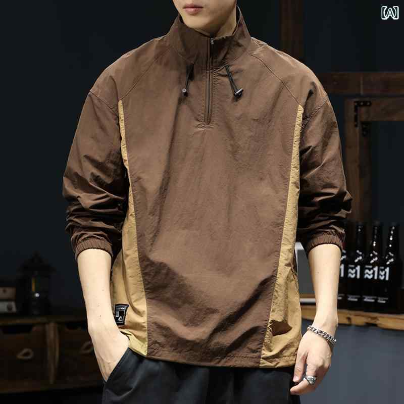 秋冬 コーデ メンズ 服 シンプル ファッション オシャレ 大人 かっこいい 大きいサイズ ストリート 紳士服 アメリカン ハーフ ジップ スタンドカラー シャツ アウトドア 防水 トップス ジャケット